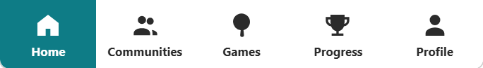 The app's bottom navigation: Home, Communities, Games, Progress and Profile.